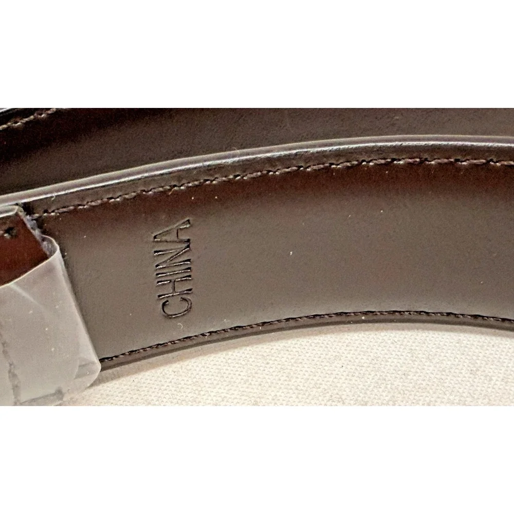 Genuine Leather Brown Dress Belt Gold Tone Buckle Size 52 Men's 60